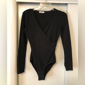 Madewell balletcore wrap black long-sleeve bodysuit